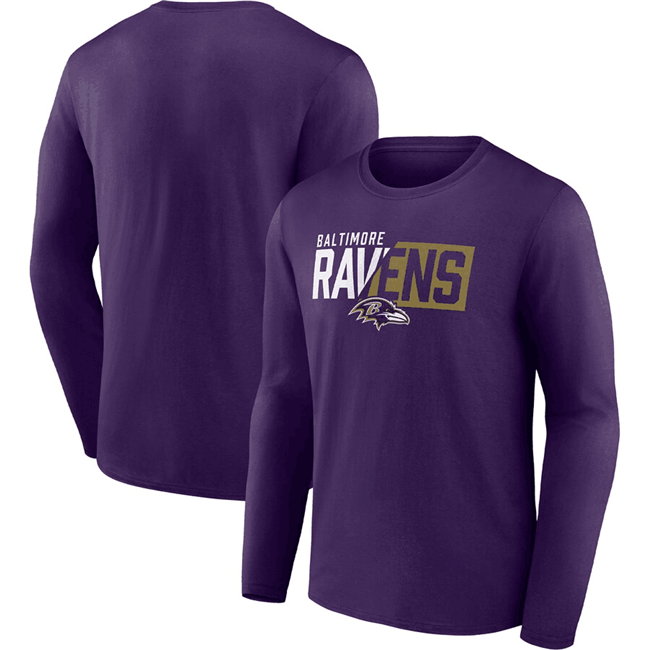 Men's Baltimore Ravens Purple One Two Long Sleeve T-Shirt Men's Baltimore Ravens Purple One Two Long Sleeve T-Shirt